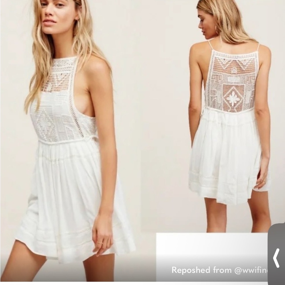 Free People Ivory Crochet Mini Dress